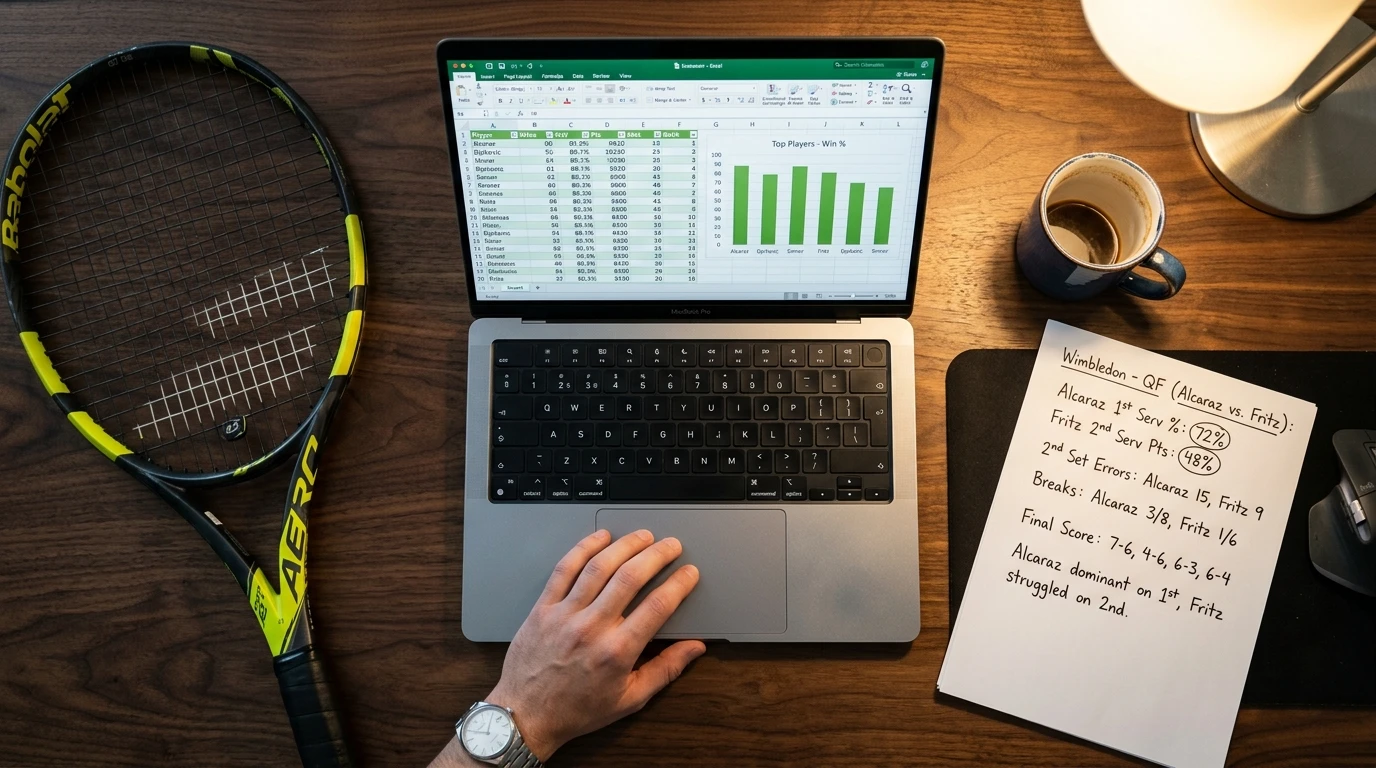 Análisis de estadísticas de tenis con porcentajes de servicio y break points para apuestas deportivas